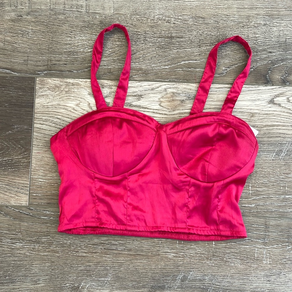 B.O.G. Collective Fuchsia Satin Bustier Corset Crop Top